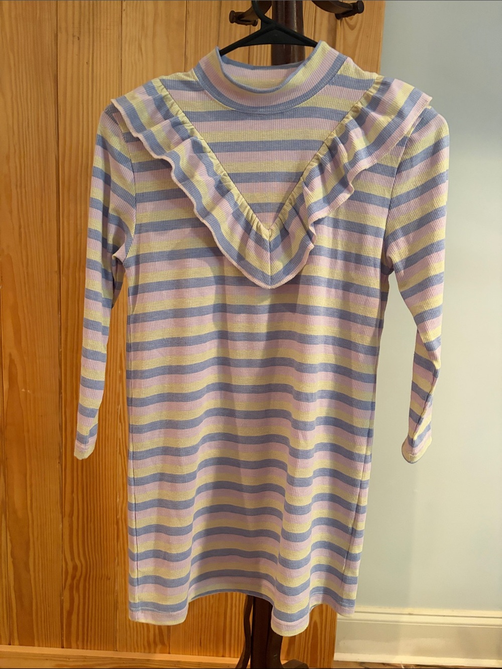 Girls Pastel Stripe Ruffle Knit Dress